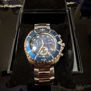 Men's Swiss Military Blue and Silver Watch